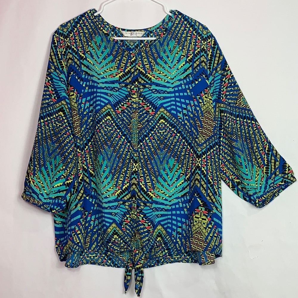 Peter Nygard Multi Color Abstract Print 3/4 Lengt… - image 1